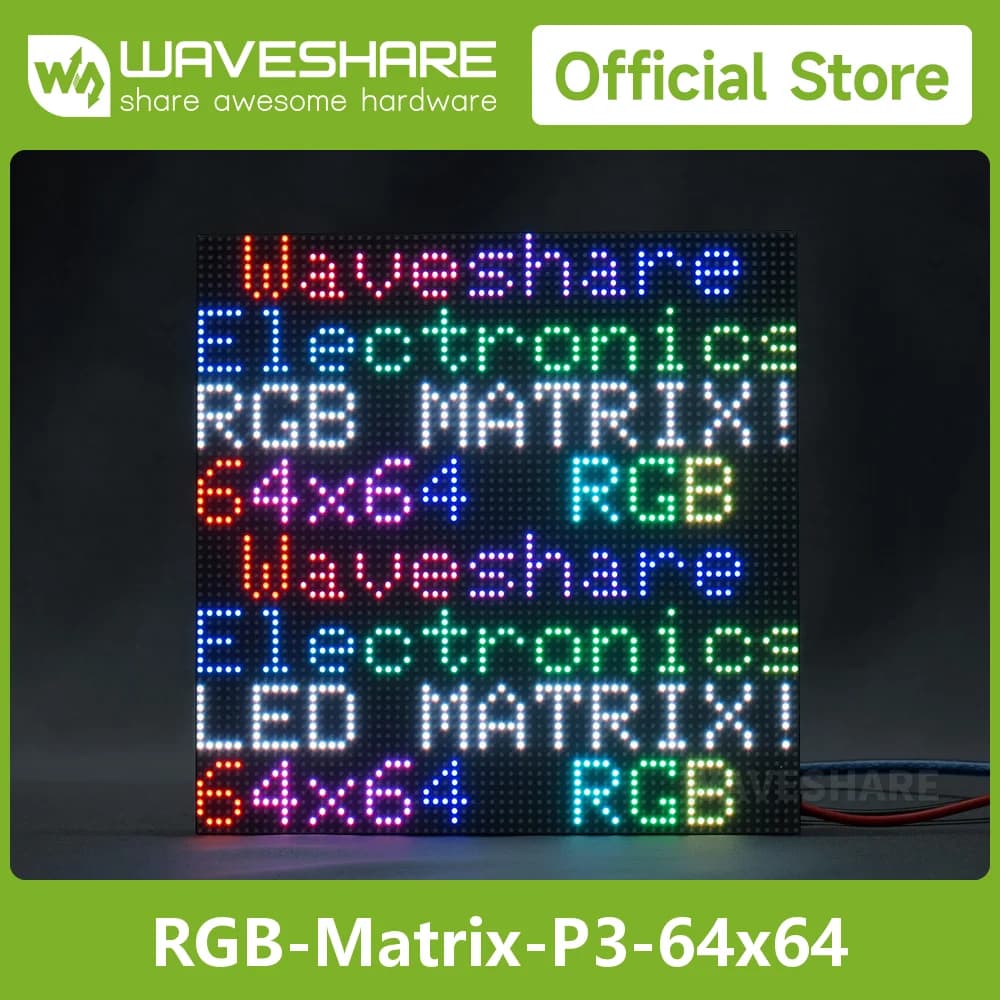 Waveshare RGB Full-Color LED Matrix Panel Supports Raspberry Pi and Arduino, 4096 individual RGB LEDs, 3mm pitch