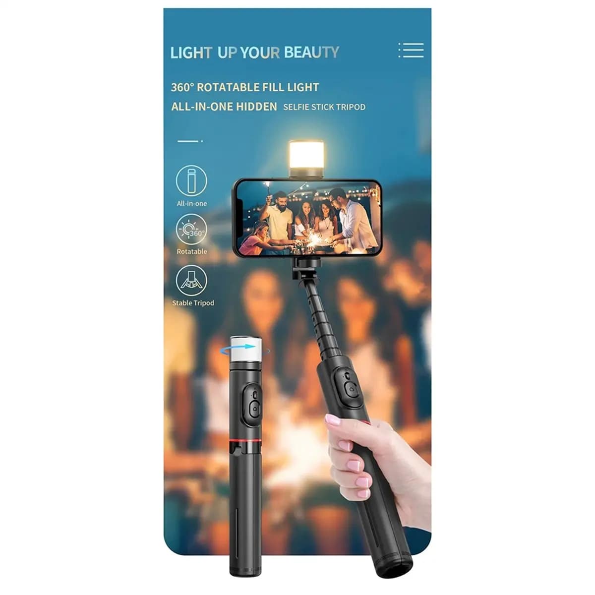 Monopiede Bluetooth pieghevole per selfie stick wireless Q12S con treppiede leggero di riempimento otturatore remoto per Android