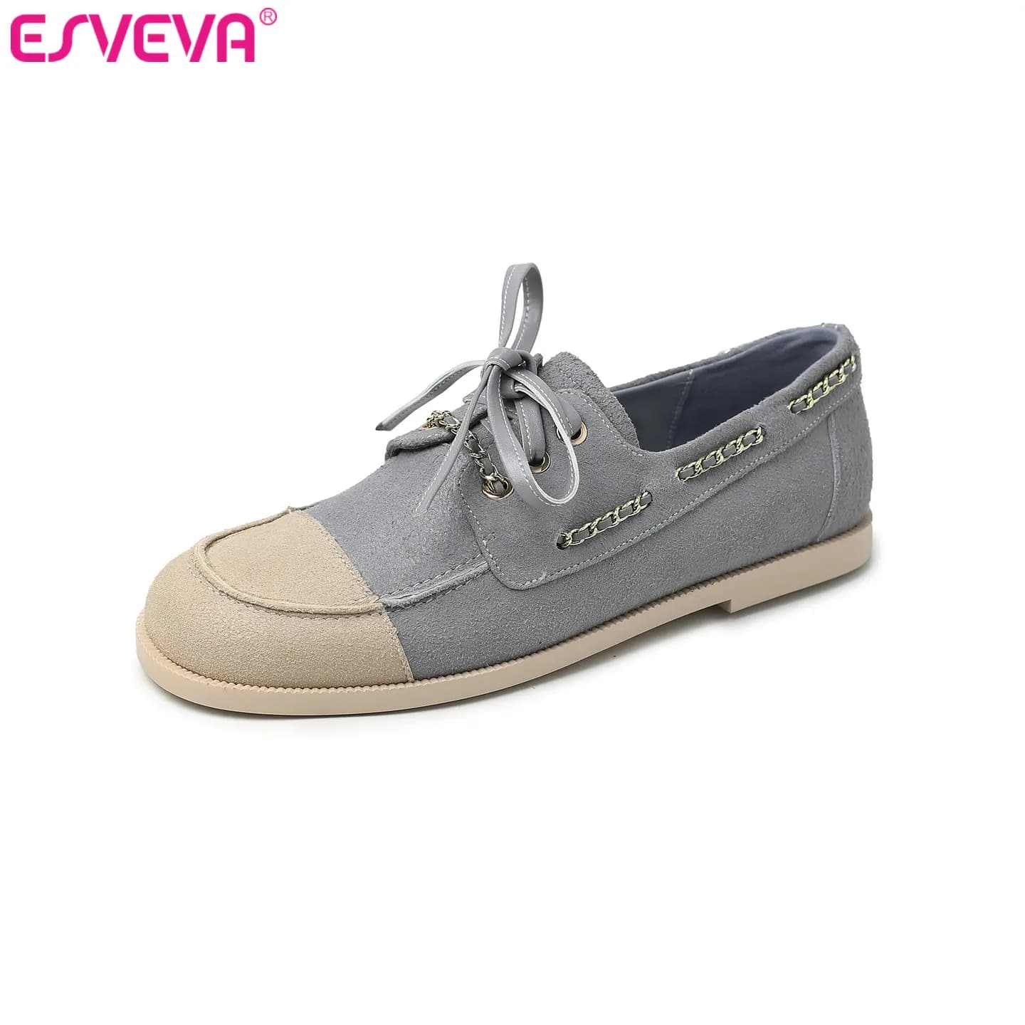 ESVEVA 2026 Scarpe Basse da Donna alla Moda in Camoscio, Mocassini Casual in Pelle di Pecora con Lacci, Punta Quadrata, Scarpe Eleganti da Donna 34-42