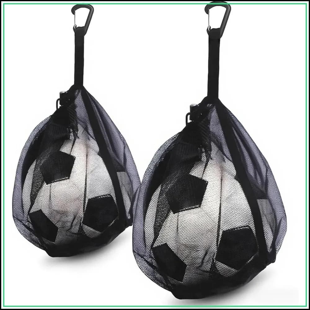 2 Pack Mesh Ball Bag for Basketball, Soccer, Volleyball - Lightweight, Portable with Zipper Pocket & Hanging Clip, Black