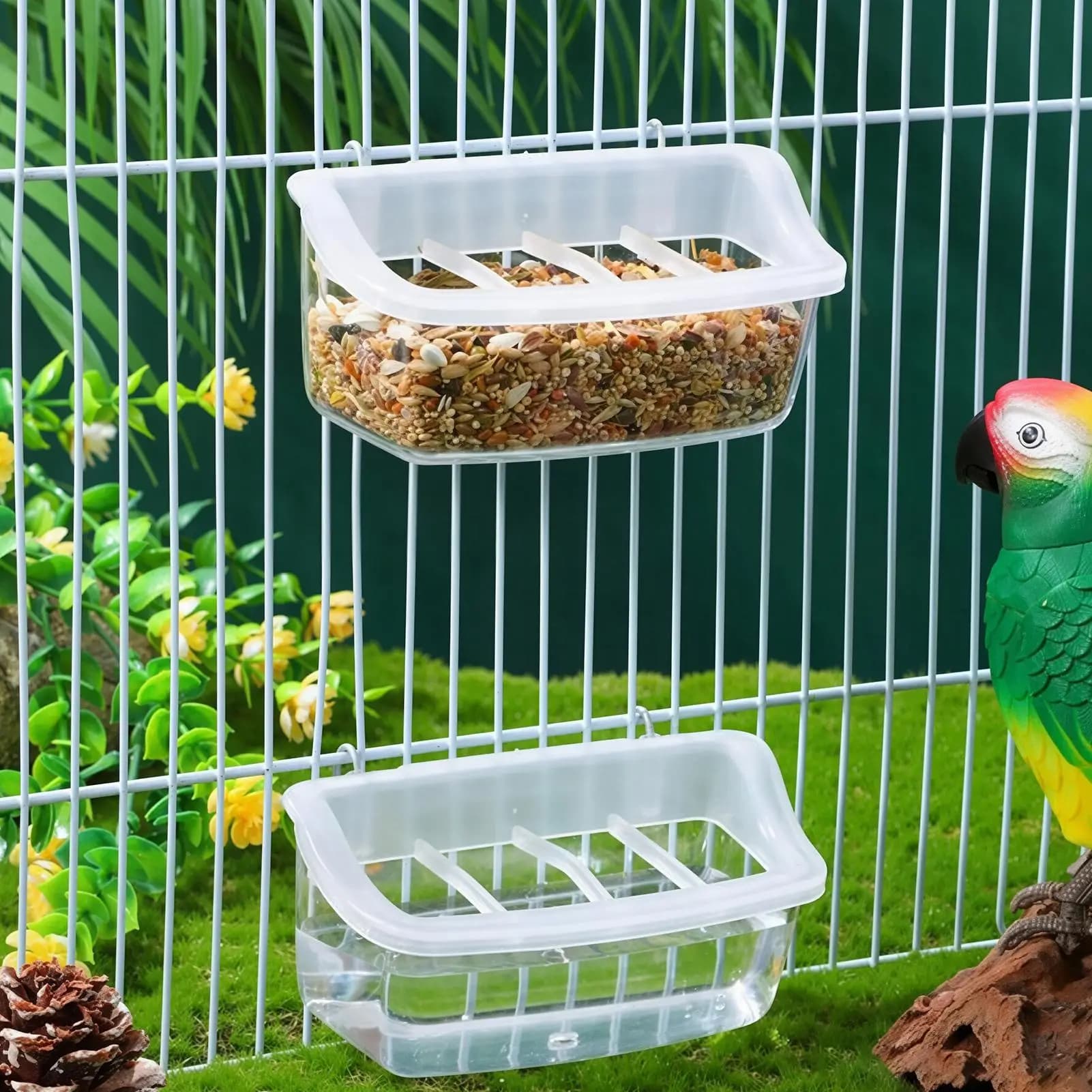 Parrot Feeder Drinker Bird Supplies Cage Birds Water Hanging Bowl Box Pet Plastic Food Container Hummingbird Feeder