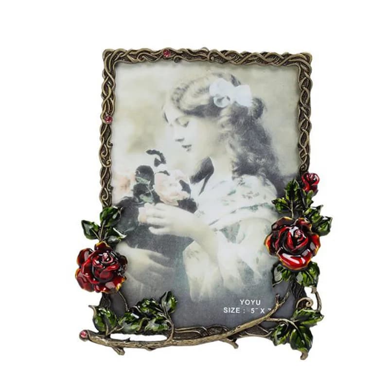 European Style Metal Rose Photo Frame Picture Frame Desktop Ornaments Photo Display Holder Home Decor