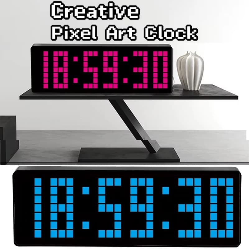 Simple Style Pixel Clock Digital Wall Clock Timer Countdown/Cronometer Table Clock Remote Control Electronic Clock LED 12/24 Hours