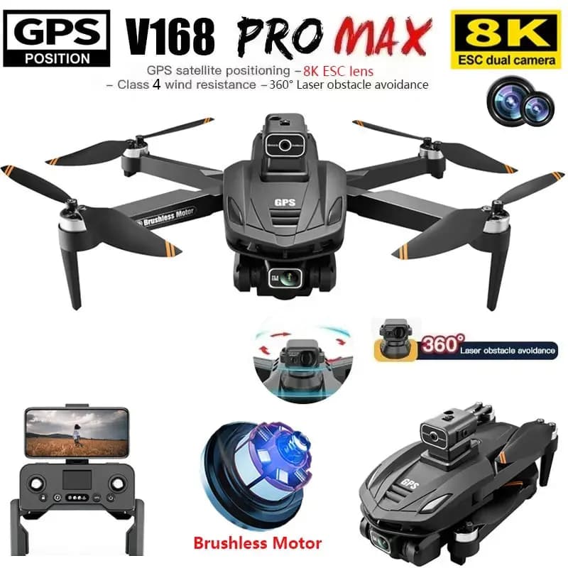V168 Pro MAX GPS Drone 8K Professionale Doppia Fotocamera HD 5G WIFI FPV 360 ° Giocattoli per droni quadricotteri Rc senza spazzole per evitare ostacoli