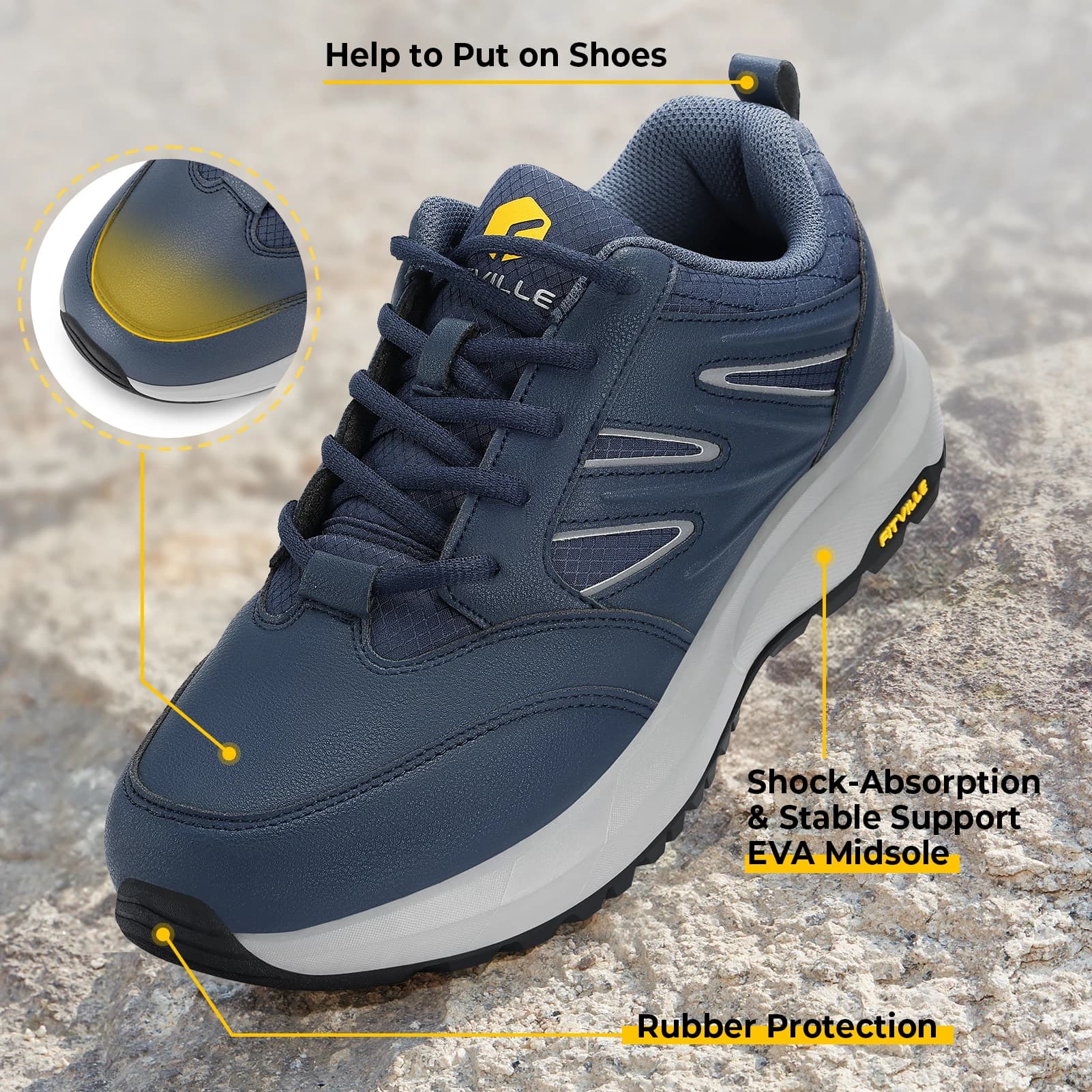 FitVille Men's Hiking Shoes Outdoor Extra Wide Toe Box Low-top Trekking Shoes for Men Water-resistant Trainner Sneakers Non-Slip