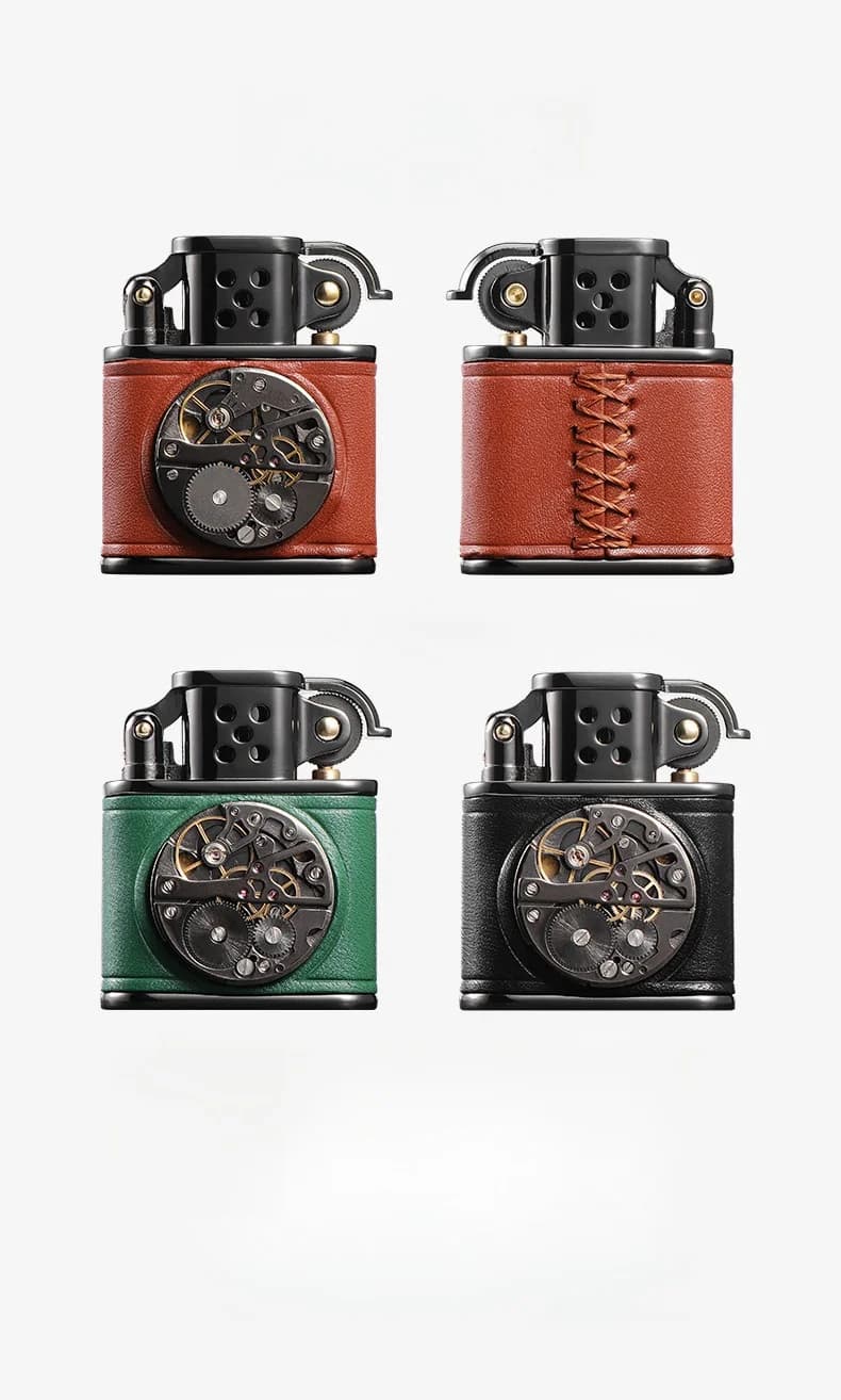 Accendino Classico Antivento in Metallo con Custodia in Pelle, Design Creativo per Uomo, Portatile da Esterno, Regalo di Lusso