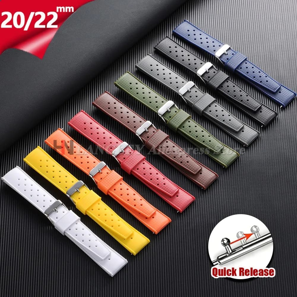 Cinturino in Gomma Tropicale Premium 20mm 22mm a Sgancio Rapido, Universale per Smartwatch, Morbido Silicone per Orologi