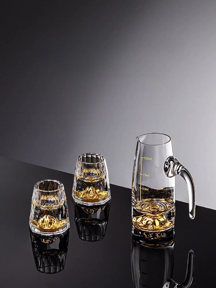 Creative Diamond Pattern Small Size White Wine Glass Set Home Use Crystal Glass Liquor Pouring Cup with Gold Foil Luxury Design