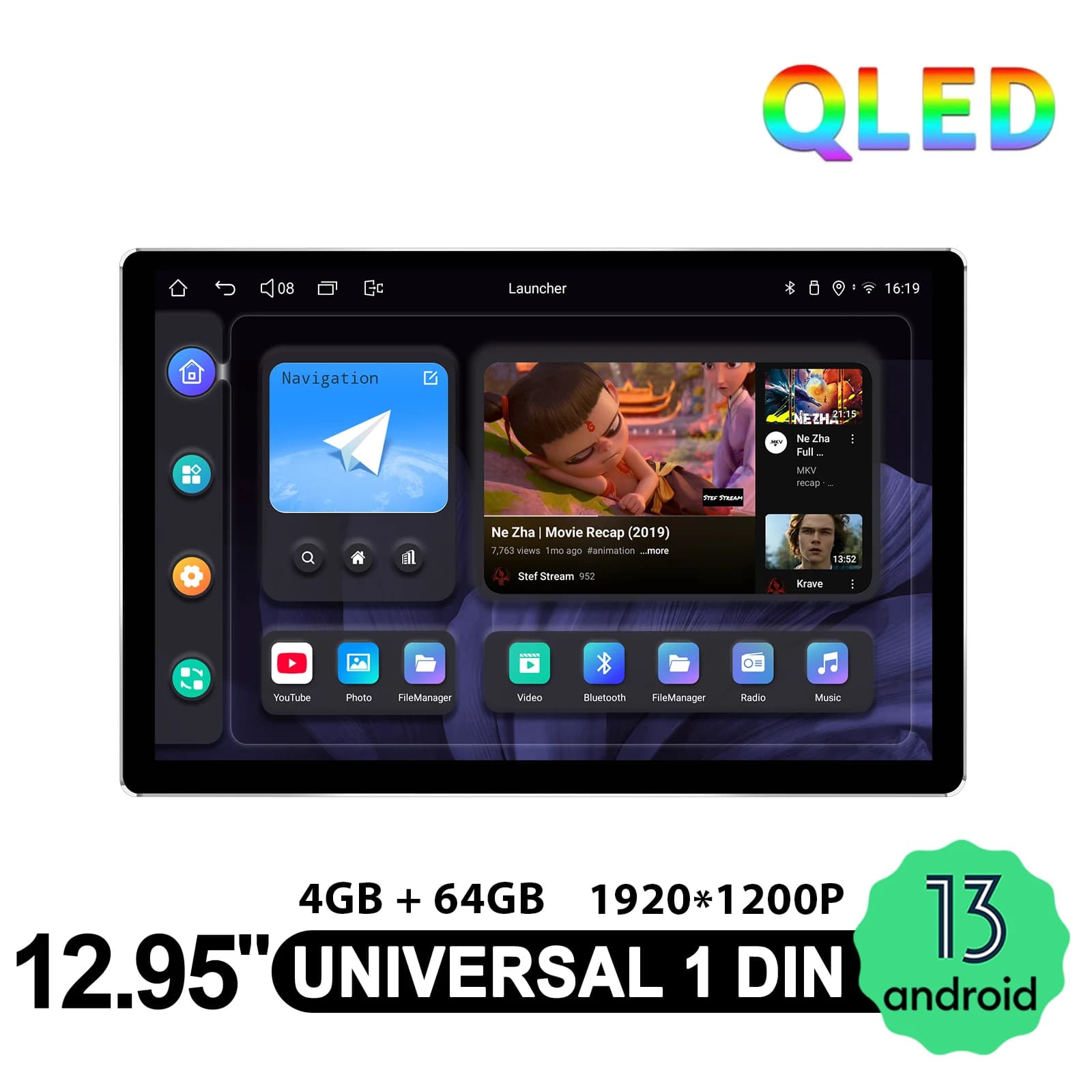 JOYING 12.95 Pollici 1920*2000 Universale Auto Stereo Radio Lettore Multimediale Singolo Din di Navigazione GPS Con Android Auto Carplay