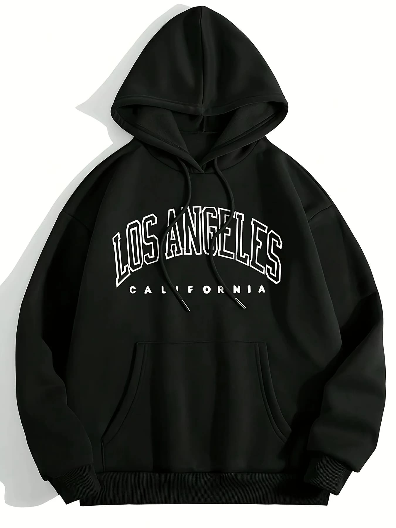 Felpa con cappuccio con coulisse con stampa di lettere Los Angeles, felpa casual con tasca a maniche lunghe, abbigliamento da donna