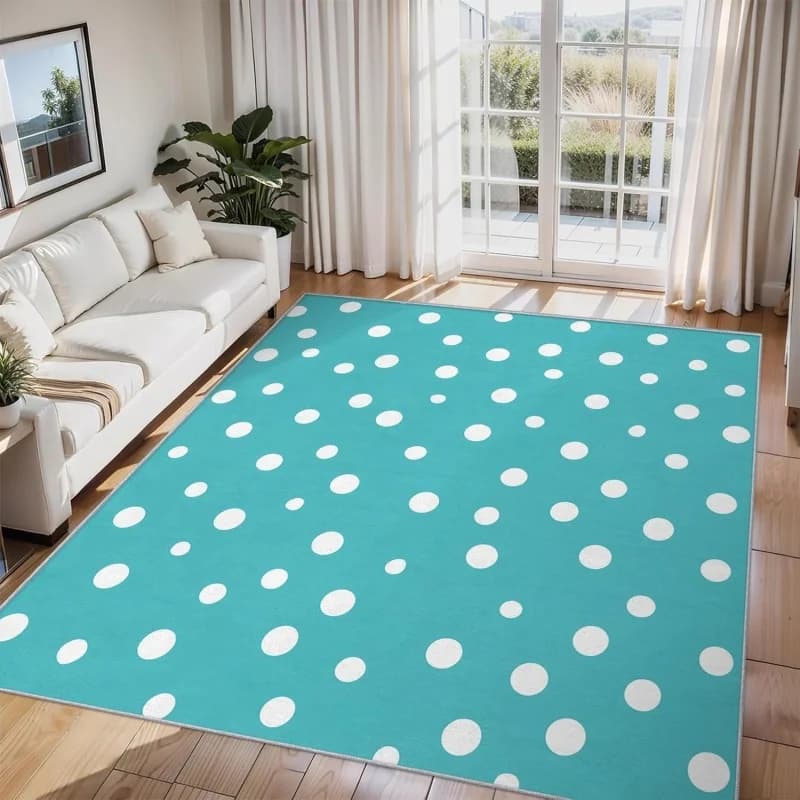 Turquoise White Polka Dot Area Rug Modern Home Decor Polka Dot Print Carpet Non-Slip Indoor Floor Mat for Living Room Bedroom