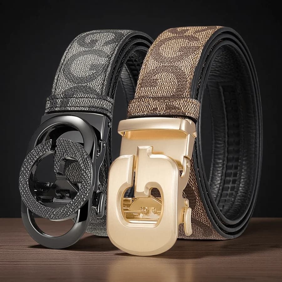 POYYAS 2Pcs Stylish Metal Buckle Belt for Men and Women - Fashion Daily Decoration Jeans Belt with Fully Automatic Letter G Buckle - Perfect Accessory for Business and Casual Accasions