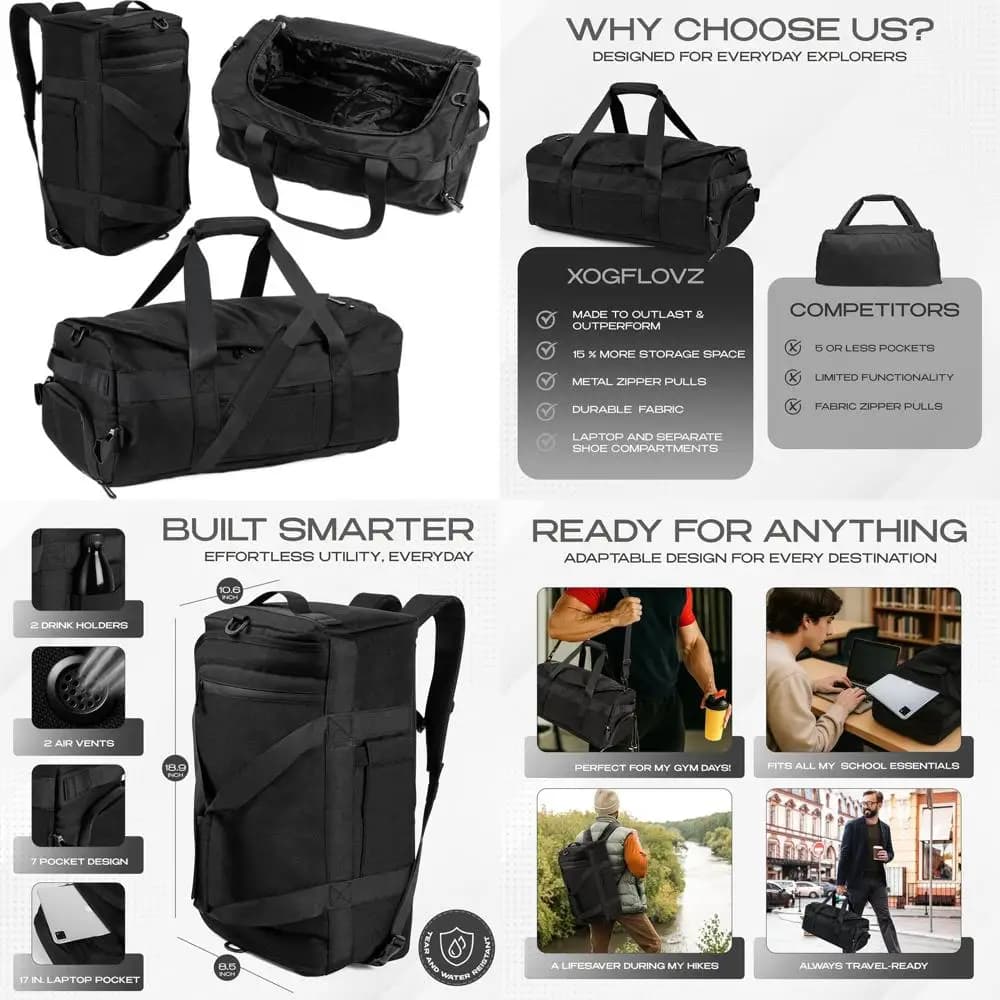 Zaino Multifunzionale 3-in-1 con Scomparto per Scarpe, Tasca per Laptop, Portabevande, Borsa da Palestra Ventilata per Viaggi
