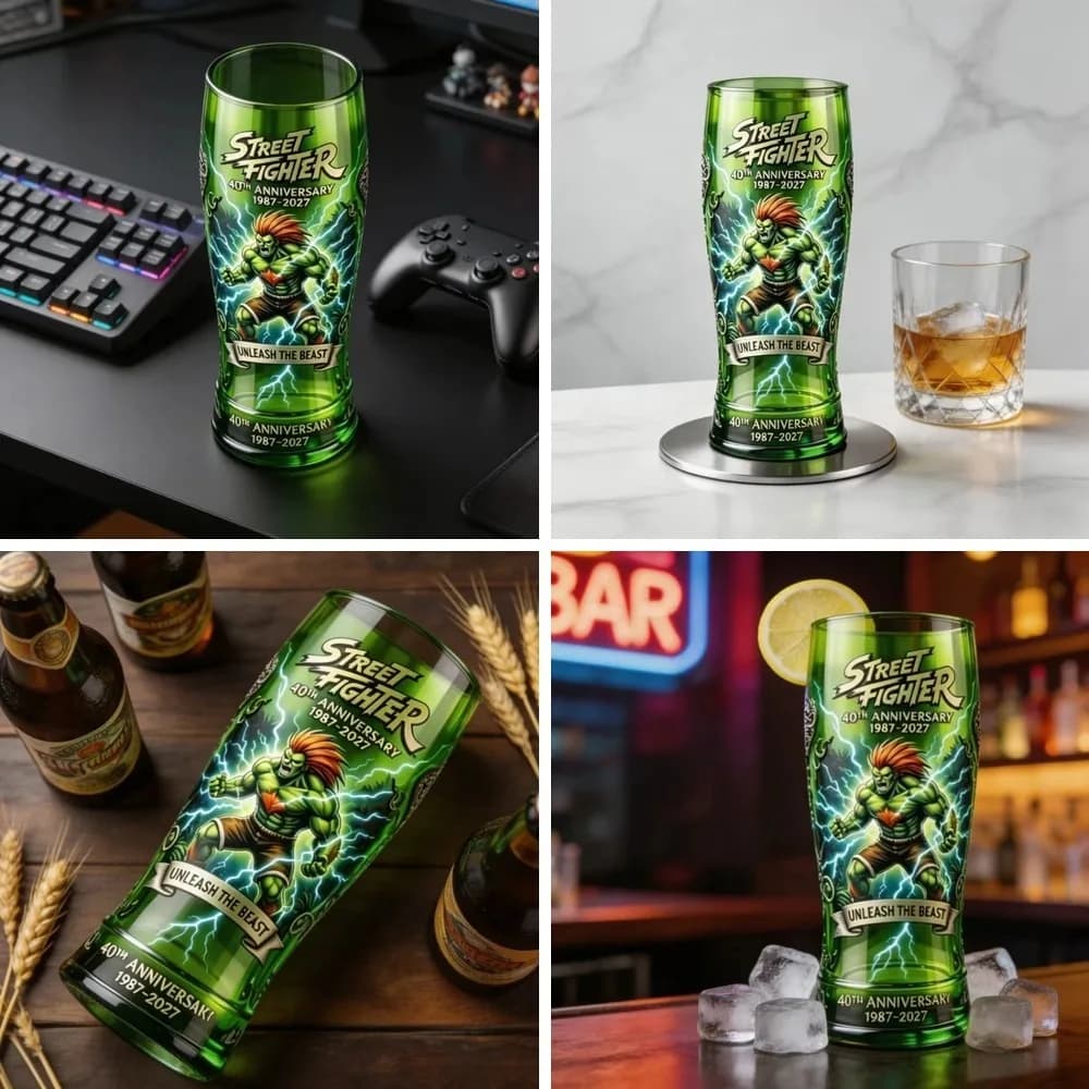 Retro Game Character Lightning Pattern Glass Beer Mug 16oz | Collectible Bar Drinkware, Cool Gift for Gamers, Unique