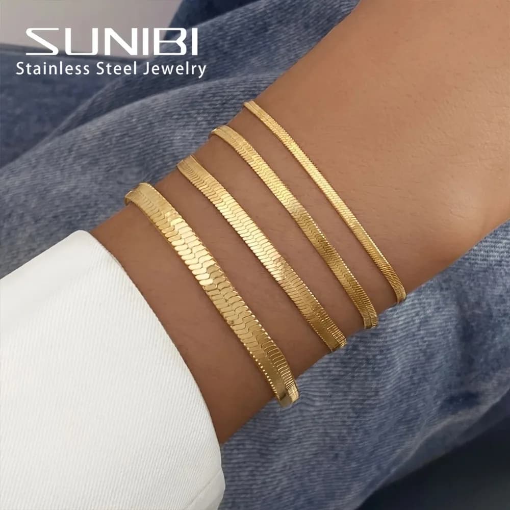 Women Trend Classic Snake Chain Bracelet Gold Color Width 2/3/4/5MM Stainless Steel Chain Bracelet For Women Jewelry Gift