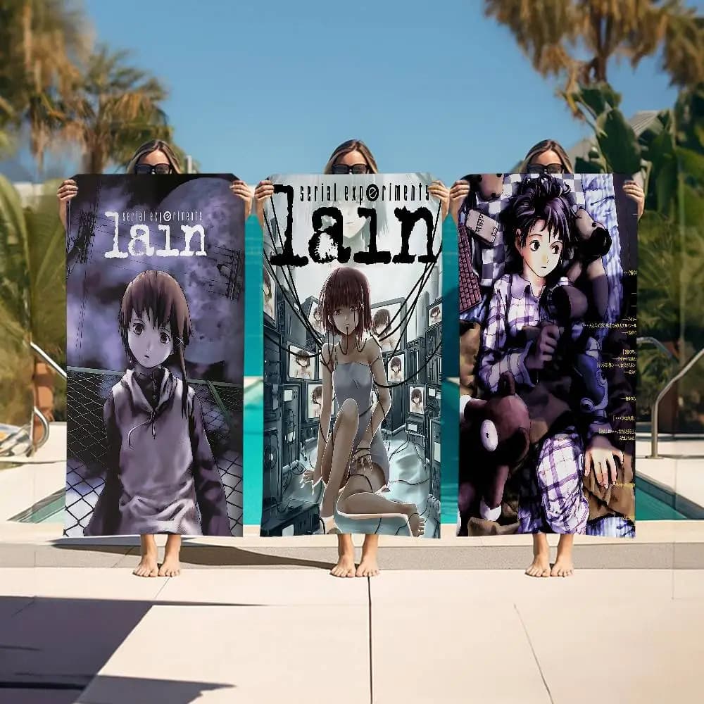 Asciugamani da Spiaggia in Microfibra con Motivi di Serial Experiments Lain, Asciugatura Rapida, per Spiaggia, Piscina, Viaggi, Nuoto e Yoga