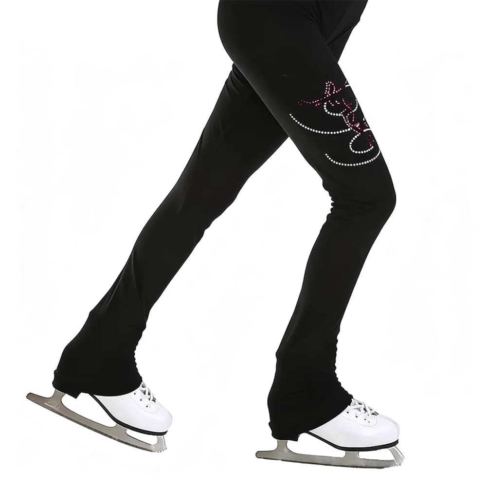 Waterproof training pants for female skaters with rhinestone details, tight cut and a weight range from 25 to 65 kg
