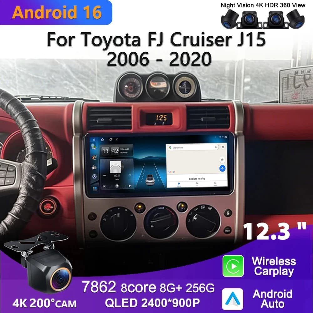 Autoradio Android 16 da 12,3 pollici per Toyota FJ Cruiser J15 2006-2020, Navigatore GPS, CPU ad alte prestazioni, Lettore Multimediale Stereo 5G