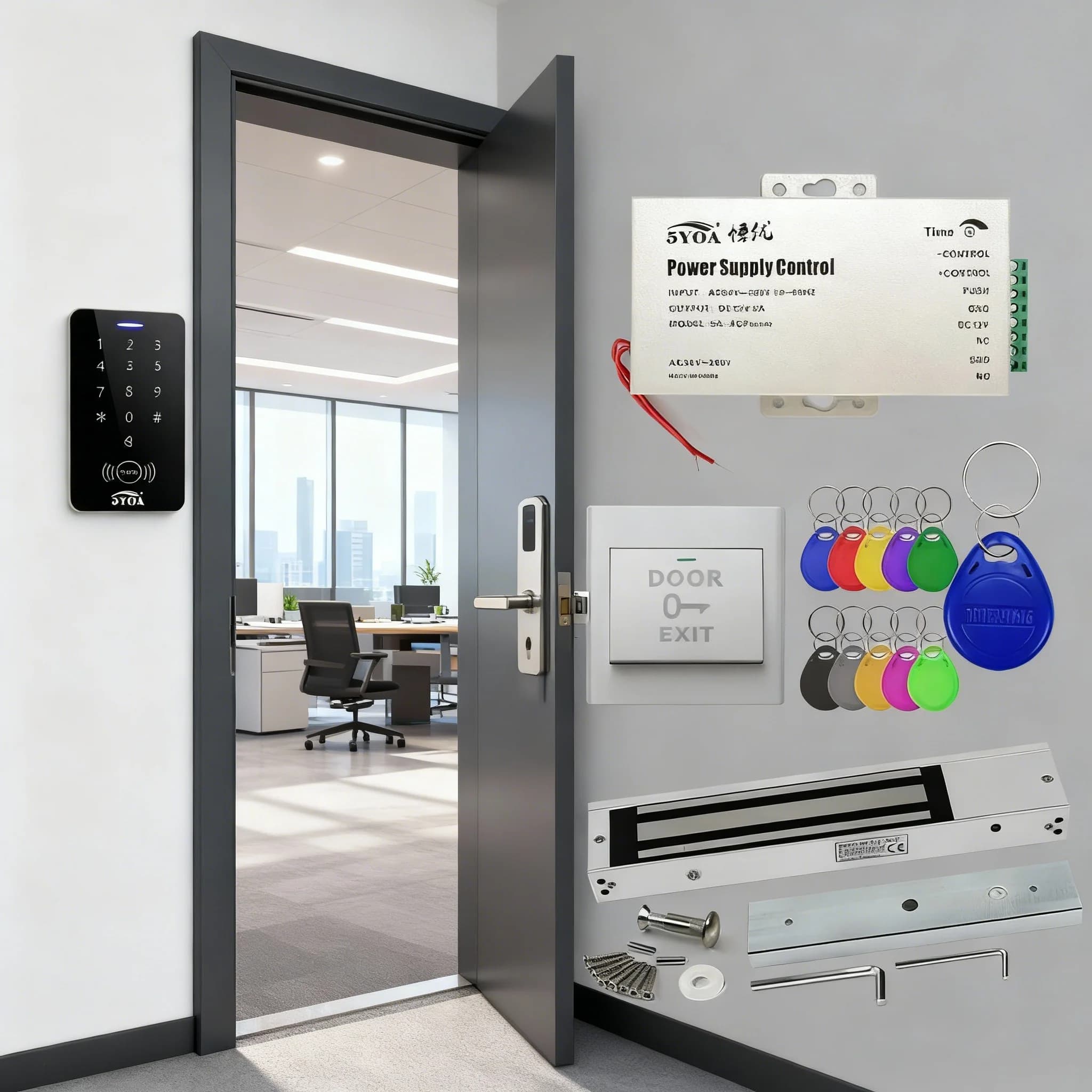 5YOA Sistema di controllo accessi per apricancello elettronico Set digitale Kit serratura intelligente RFID magnetica elettrica Sicurezza del garage domestico