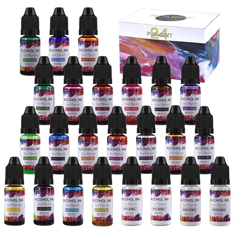 24 colori/Set 10ml resina pigmento inchiostro artistico alcool liquido colorante colorante inchiostro diffusione fai da te resina epossidica stampo mestiere fare pigmenti