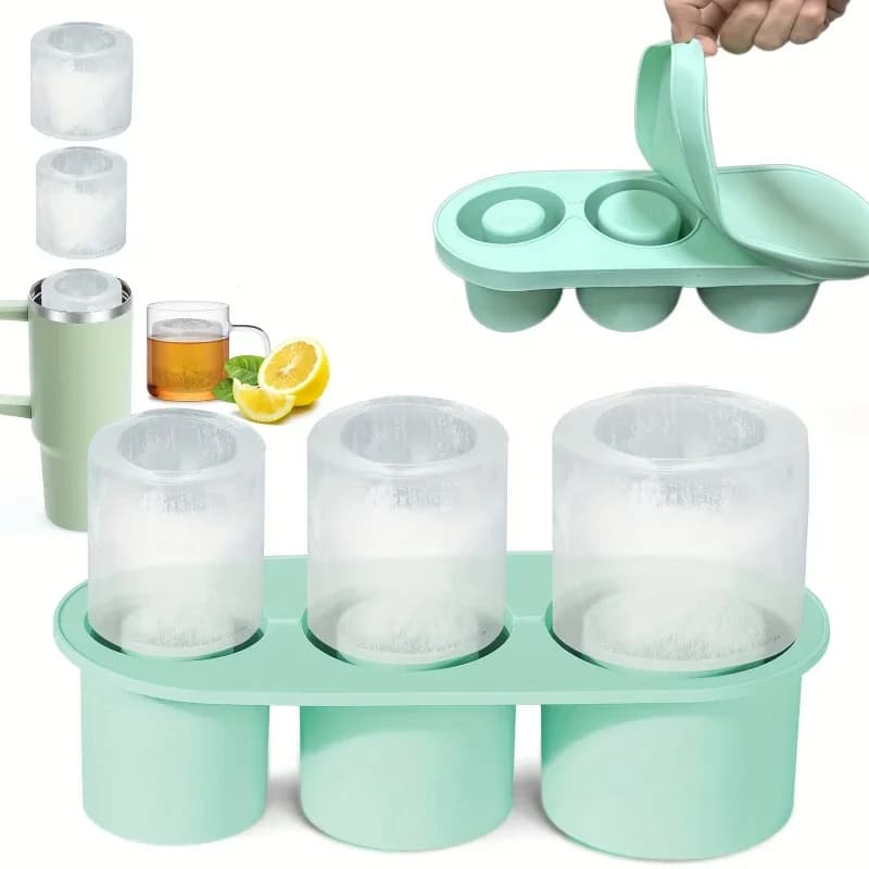 Stampo per cubetti di ghiaccio per bicchieri da 30-40 once, 3 stampi in silicone a cilindro cavo con coperchio