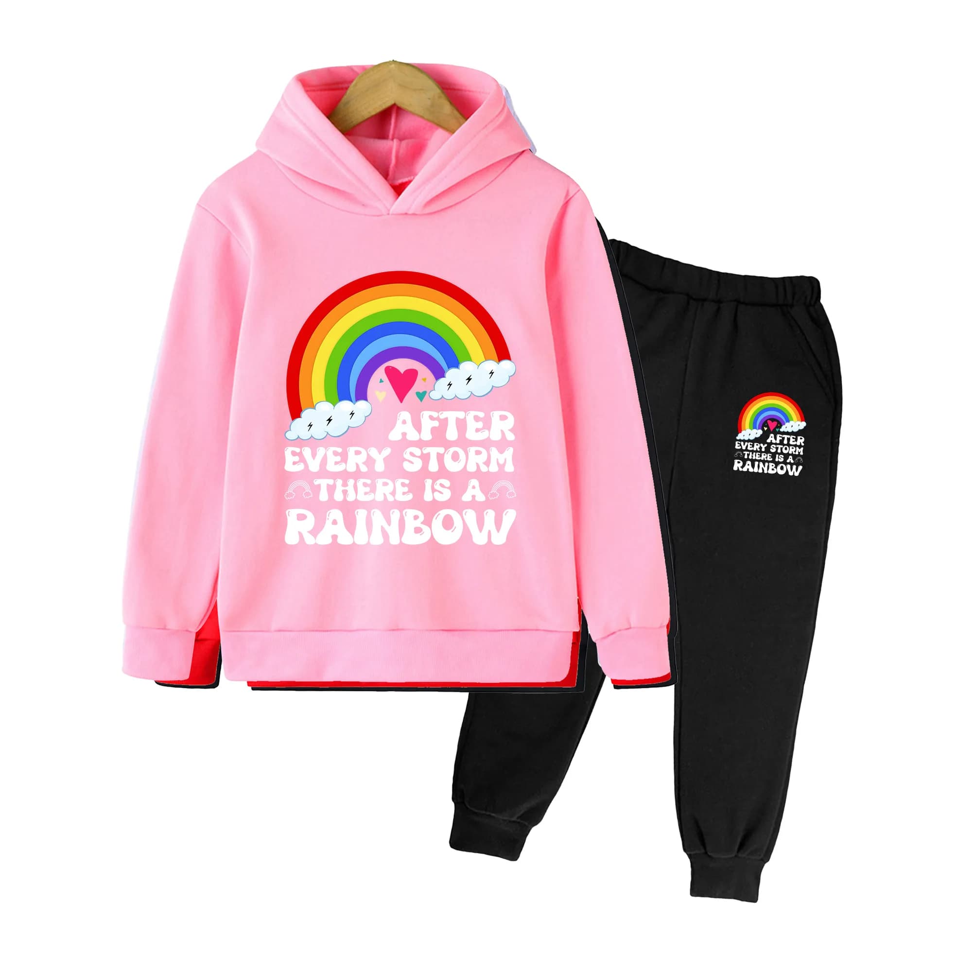 Kids Rainbow Print Hoodie & Sweatpants Set, Unisex Long Sleeve Sportswear for Daily Wear & Outdoor Activities