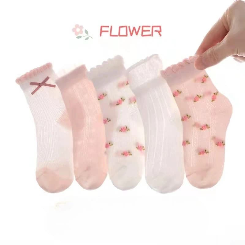 Calzini per ragazze con motivo floreale carino, calzini per bambini, 5 paia/lotto, cotone primaverile ed estivo per bambini, accessori per abbigliamento per bambine