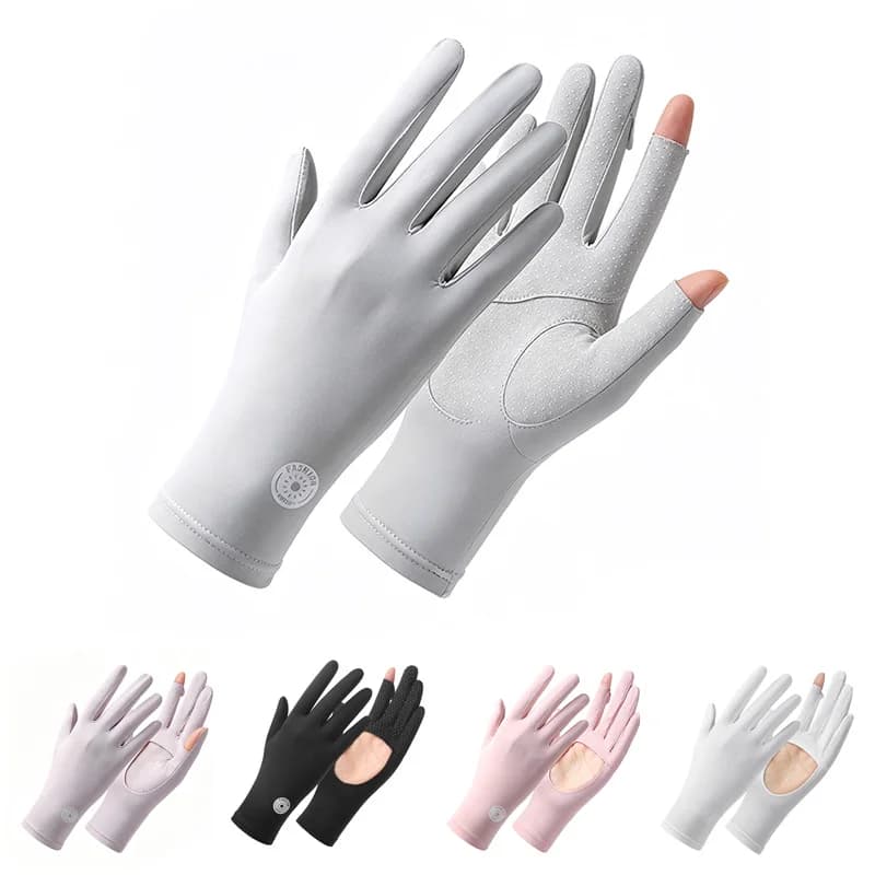 Guanti Estivi da Donna con Palmo Traforato, Anti-UV, in Seta Ghiacciata, Touch-screen, Traspiranti, Antiscivolo per Ciclismo e Guida, UPF 50+