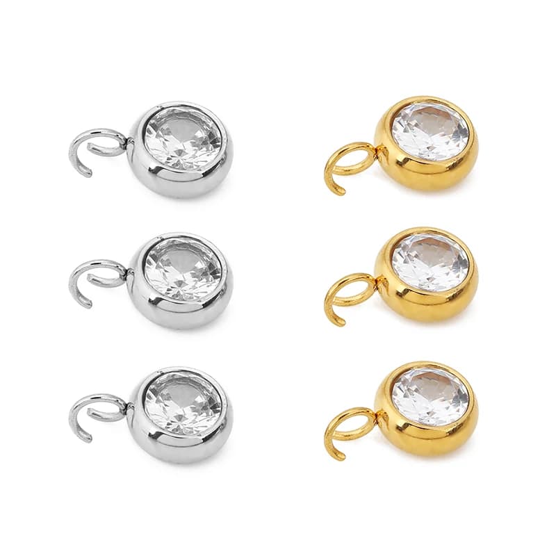 20pcs Stainless Steel Round 7mm Zircon Charms Beads for DIY Jewelry Necklace Making Bracelet Findings Crafts Earrings Pendants