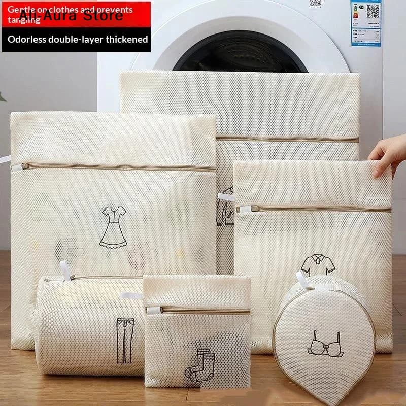 2/5/6Pcs Fine Mesh Embroidery Print Laundry Bags Household Clothes Washing Pouches For Washing Machines
