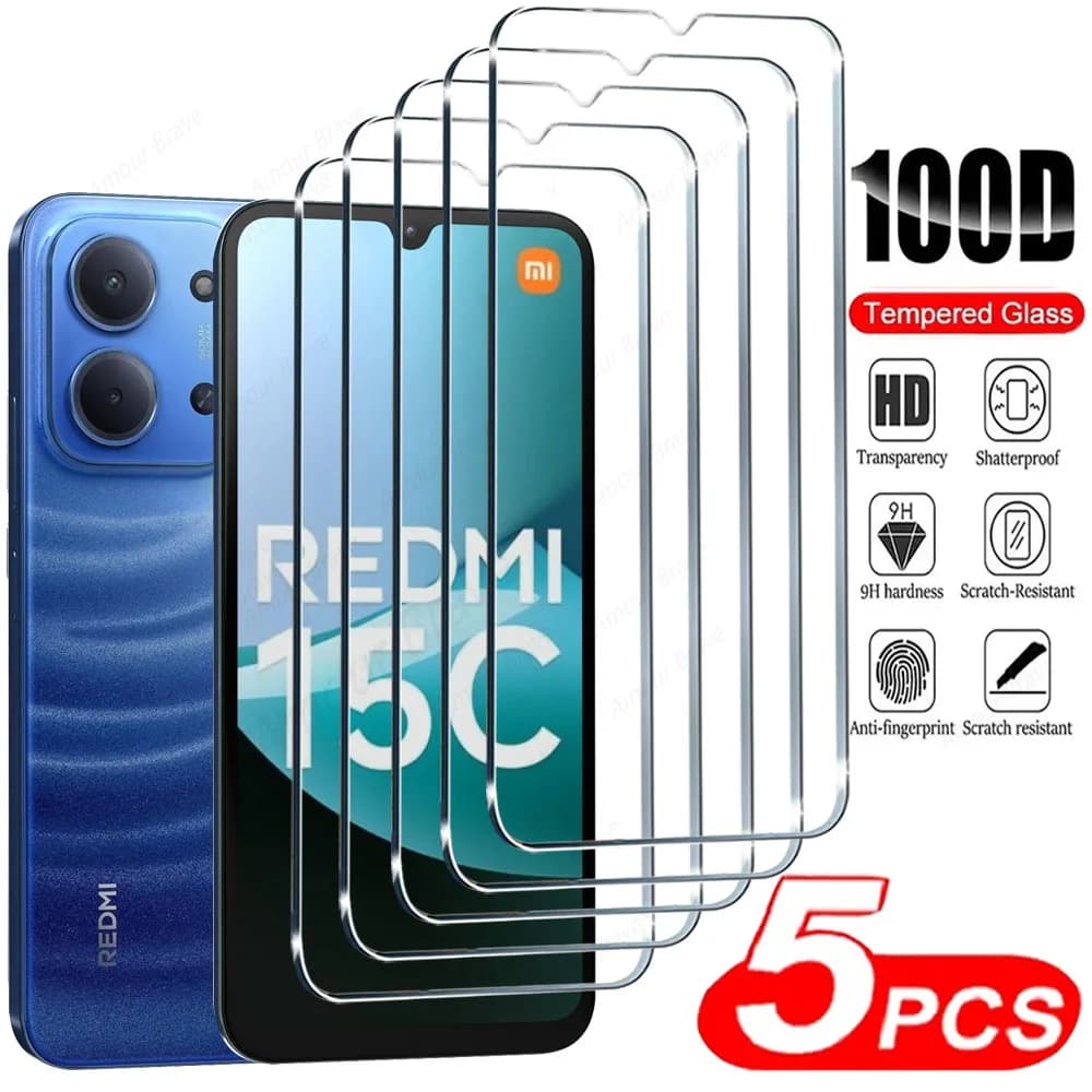 5 pezzi in vetro temperato per Xiaomi Redmi 15C 15 14C 13 13C 12 12C protezione schermo in vetro protettivo