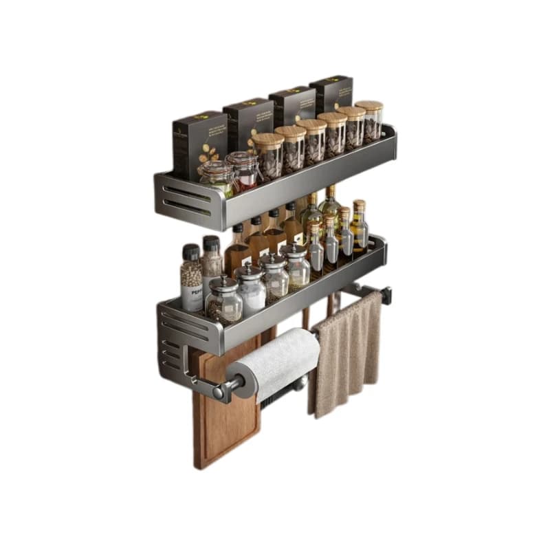 Kitchen Organizer - 30/40CM Wall-Mounted Rack with Hook, Seasoning Bottle Shelf, Knife and Shovel Holder