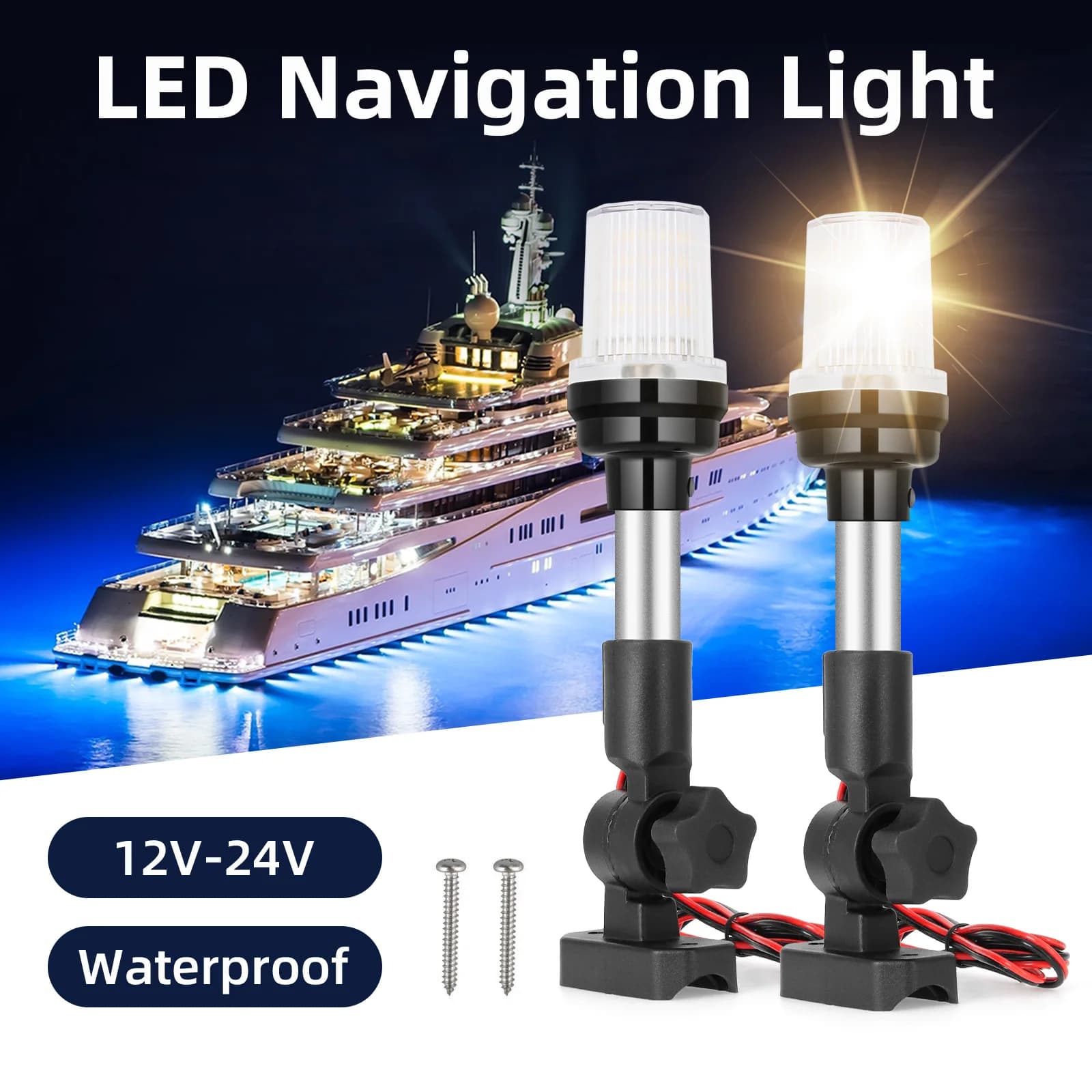 12V ~ 24V 360 ° ruota LED luce di navigazione per barche luce di navigazione bianca pura marina regolabile luci di luce di poppa per Yacht lampada di ancoraggio