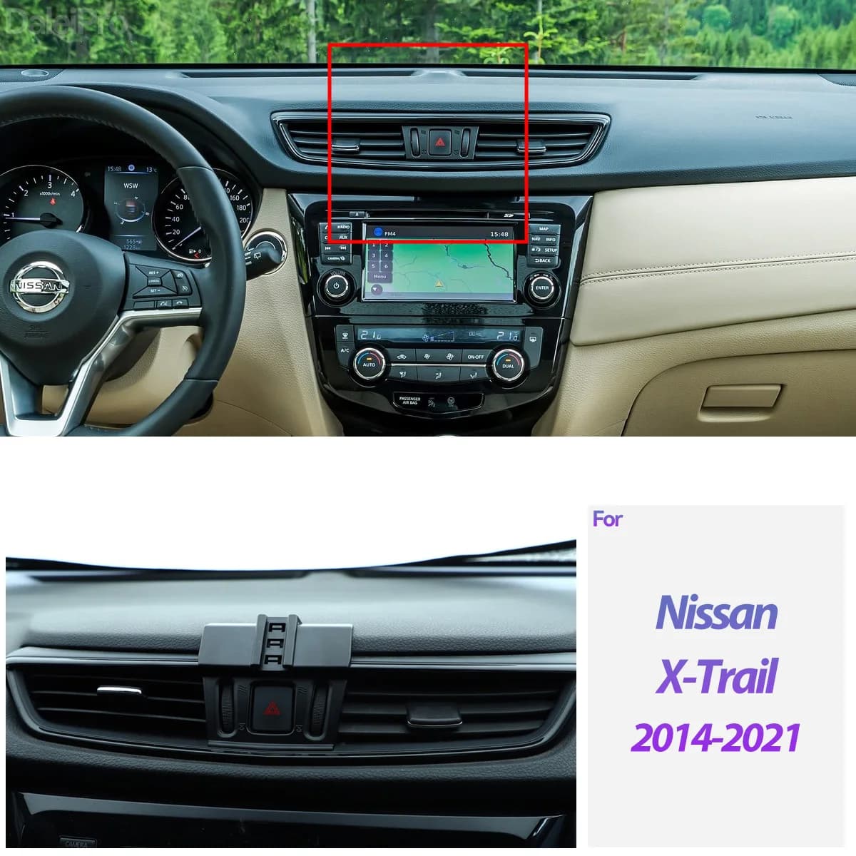 Supporto per Telefono Auto con Caricatore Wireless Magsafe per Nissan X-Trail T32 2014-2021, Accessorio Auto con Forte Magnete e Bloccaggio Automatico