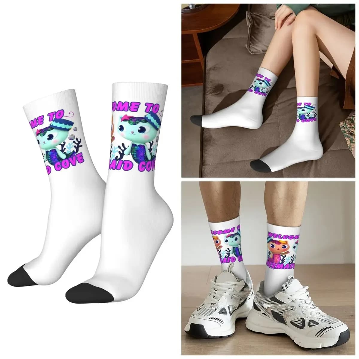 Tutte le stagioni sono benvenute a Mermaid Cove! Calzini SunnyCat e Mercat Gabbys Dollhouse, calzini sportivi a tubo, calze casual
