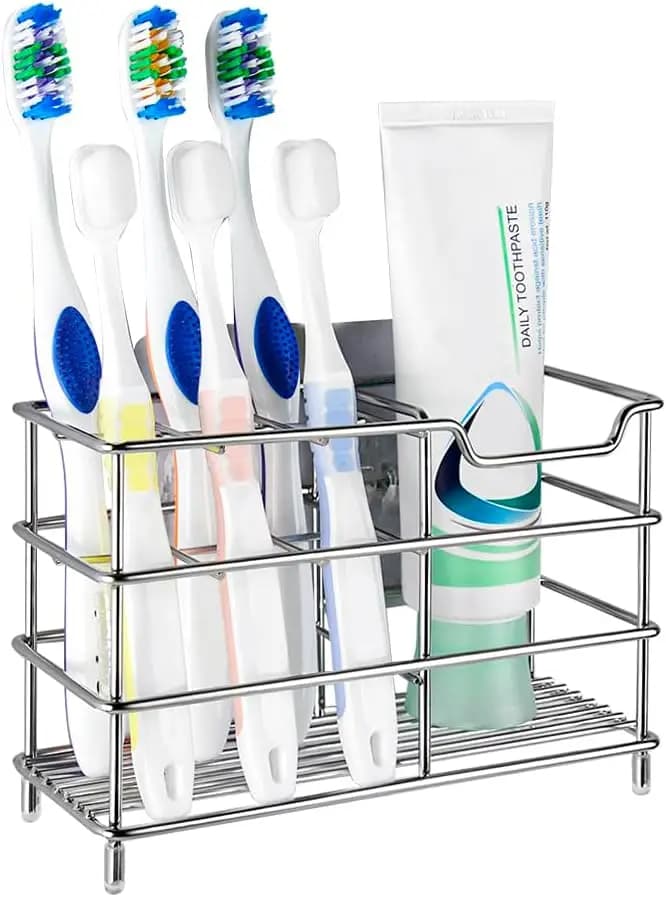 Freestanding Stainless Steel Countertop Toothbrush Organizer Practical Bathroom Storage Rack for Toothpaste Electric Toothbrush