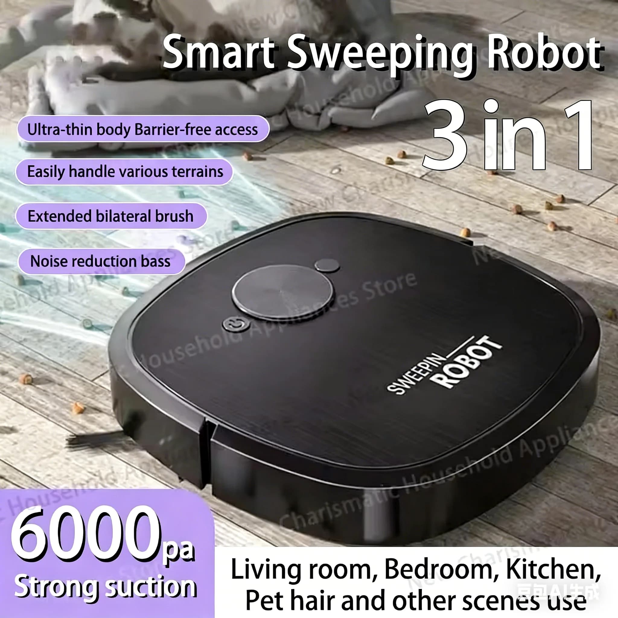 Nuovo Robot Aspirapolvere 3-in-1 con Ricarica USB, Completamente Automatico per la Casa, con Funzioni Integrate di Spazzatura, Aspirazione, Lavaggio e Sterilizzazione