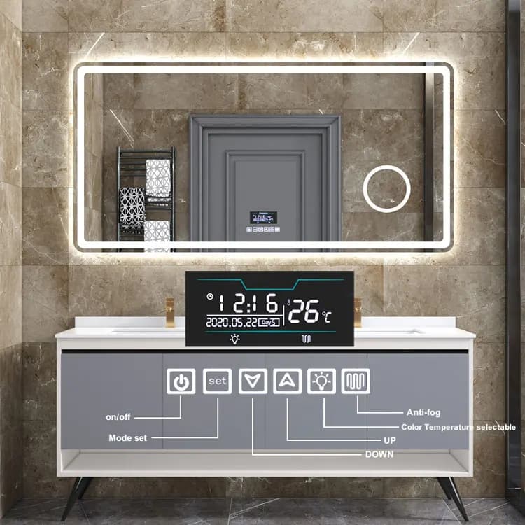 LD Specchio magico da parete personalizzato in vetro Wifi Touch Screen Dimmer Luci da bagno Specchio da bagno a LED intelligente