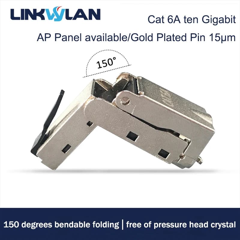 Linkwylan spina di terminazione RJ45 ad angolo pieghevole a 150 gradi connettore di campo Cat 6A schermato installazione rapida senza attrezzi