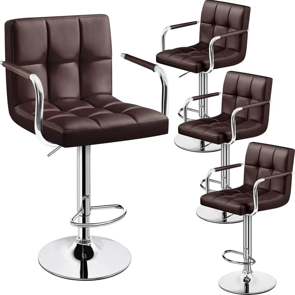 Adjustable Leather Bar Stools with Arms, High Bench Chairs with Cushion Padded for Kitchen