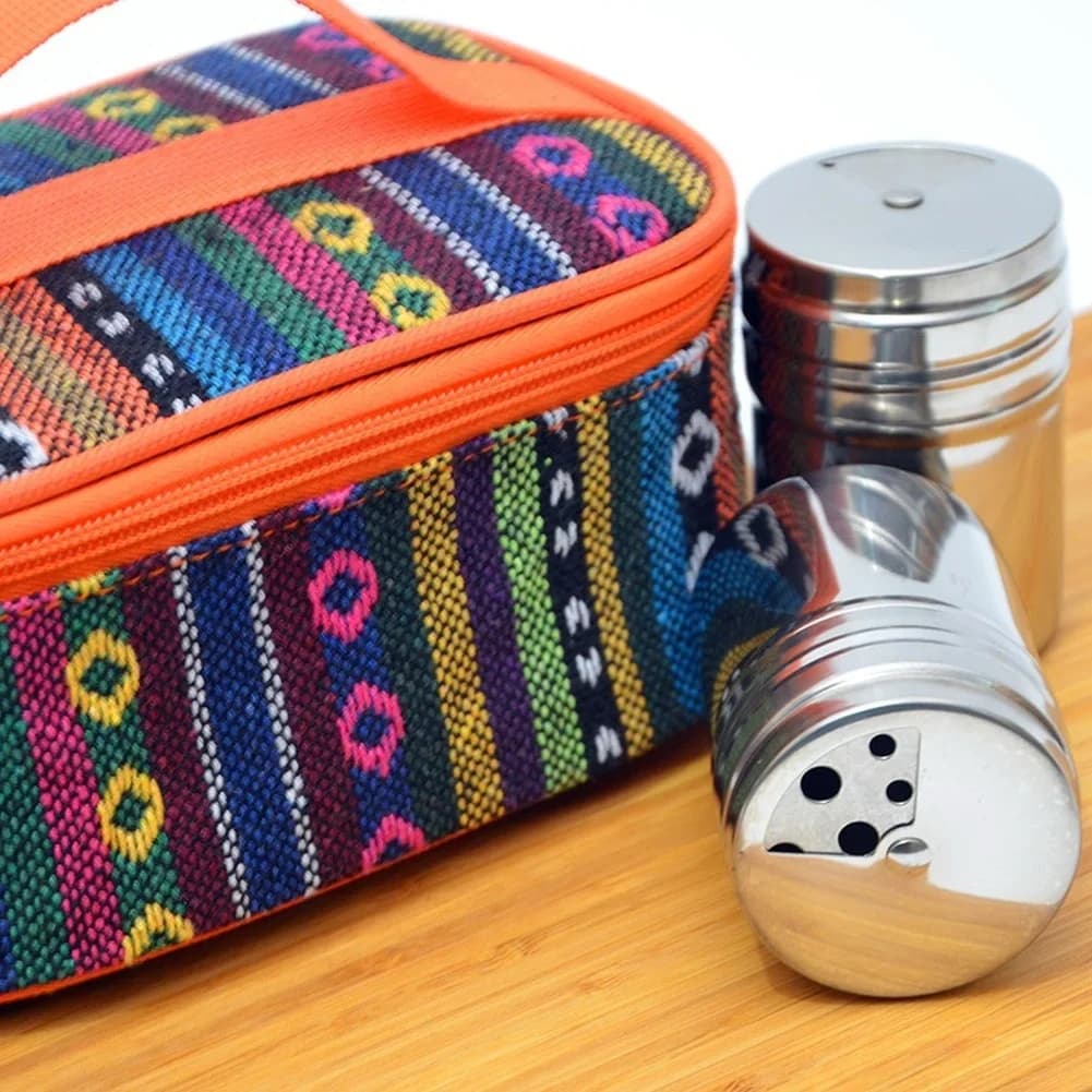 /Stainless /Steel /Portable Seasoning Bottle Set 6 Compartment Spice Jar With Carry Bag For Outdoor Camping Hiking Picnic Cookin