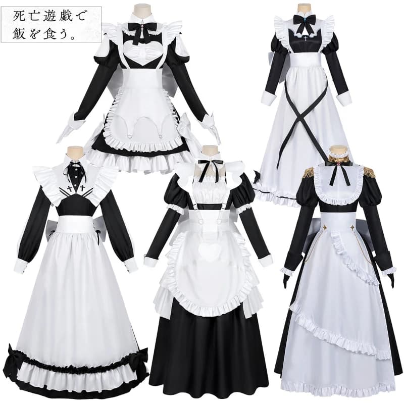 Costume da cameriera Yuuki Ghost House per cosplay, abito lungo anime per giochi di ruolo e servizio di tavola, set completo