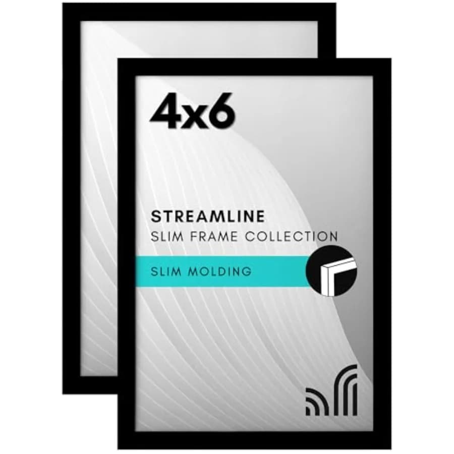 Picture Frame with Shatter-Resistant Glass - Set of 2 - Streamline Collection - Thin Border Photo Frame for Tabletop and Wall -