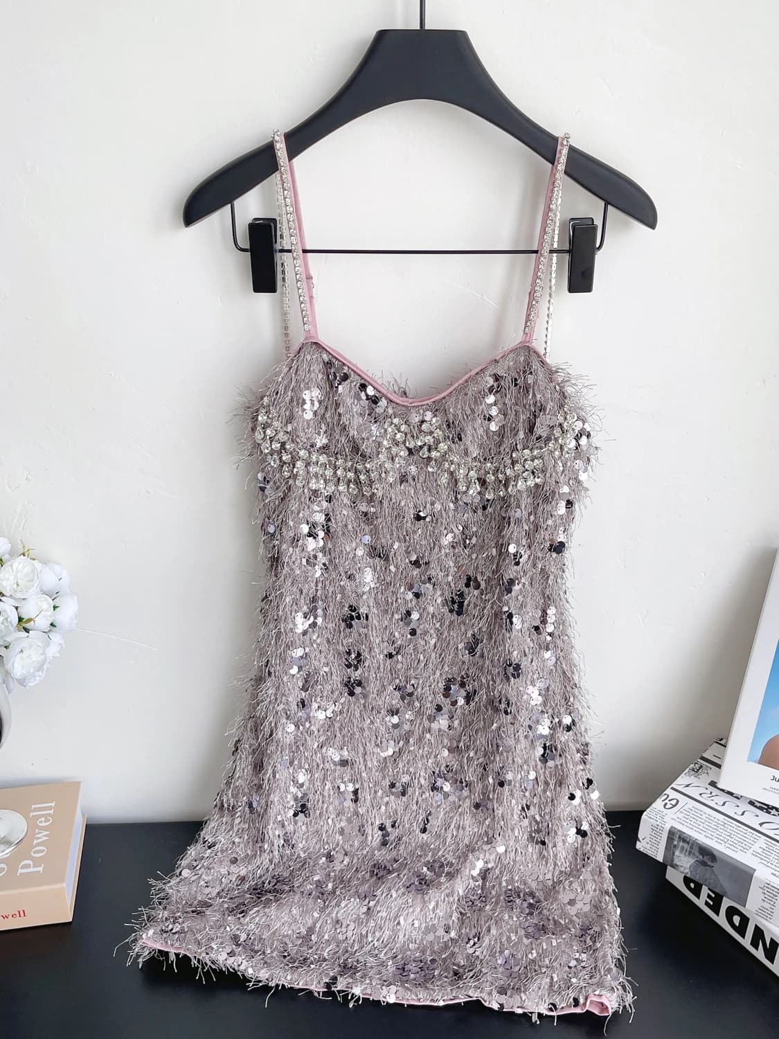 Gonna a vita alta da donna, modello A-Line, con strass e nappe in pelliccia, lavorazione artigianale, stile coreano, per l'estate, elegante e versatile.