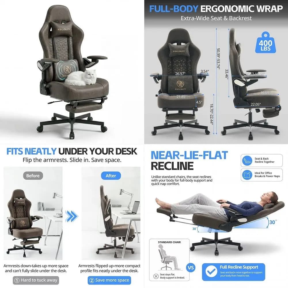 Gaming Chair for Adults Big and Tall Desk Chair with Lumbar Support and Mechanical Arm Armrests, Comfortable Gamer Computer Cha