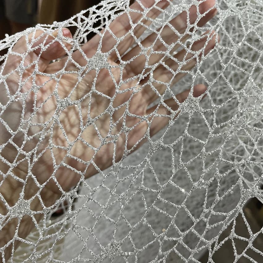 Glitter bianchi lucido rete irregolare texture designer accessori per cucire fai da te abito da sposa materiale in tessuto tessuto a rete con foro grande