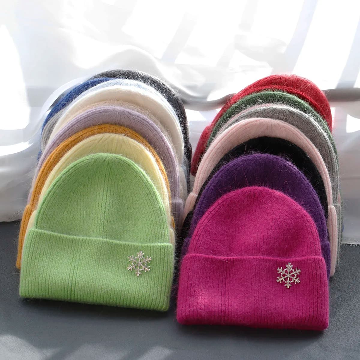 2024 Rabbit Fur Beanies Soft Warm Fluffy Winter Hat for Women Angora Knitted Hat Skullies Beanies snowflake warm Woman Knit Cap