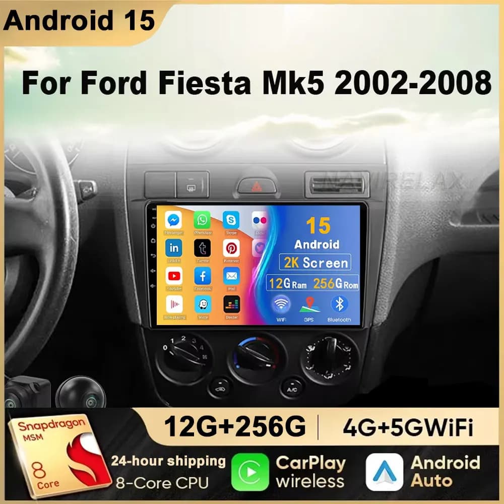 Per Ford Fiesta Mk VI 5 Mk5 2002 2003 2008 android 15 Autoradio Lettore Multimediale di Navigazione GPS Wireless Carplay Android Auto