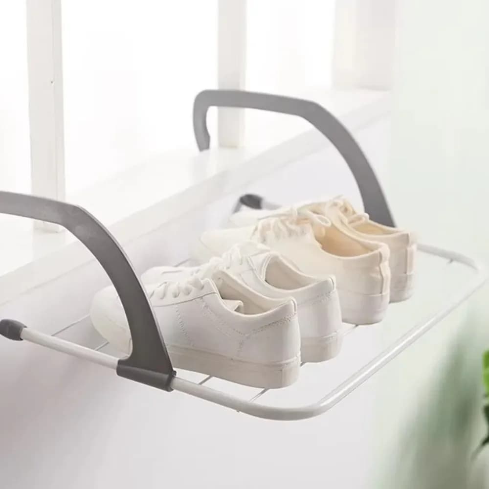 Space Saving Foldable Clothes Hanger Collapsible Windproof Clothes Drying Rack Non-Slip Balcony Drying Rack Window Guardrail