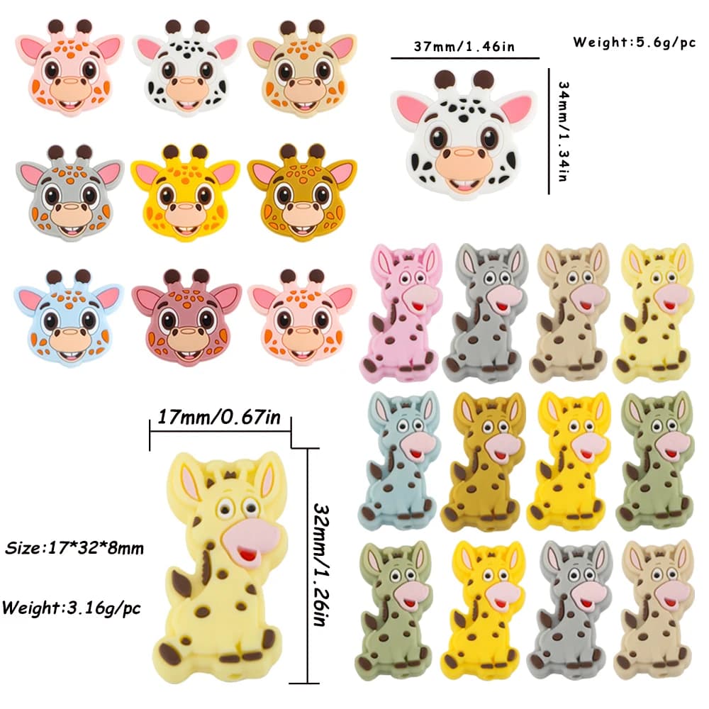 8 pezzi di perline animali con messa a fuoco in silicone giraffa per la creazione di gioielli fai da te personalizza orecchini collana braccialetto portachiavi accessori